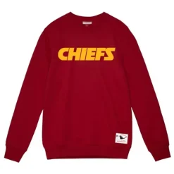 Men Mitchell & Ness Hoodies & Sweatshirts-Team Wordmark 1 Crew Kansas City Chiefs