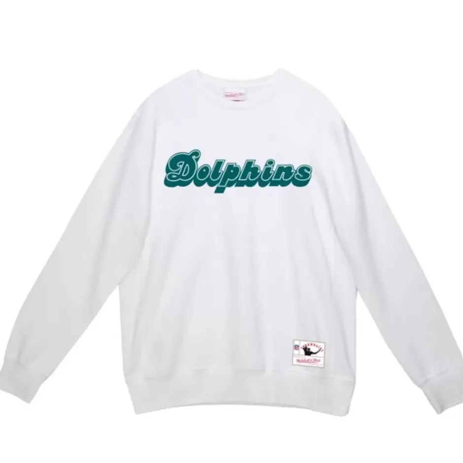 Men Mitchell & Ness Hoodies & Sweatshirts-Team Wordmark 1 Crew Miami Dolphins