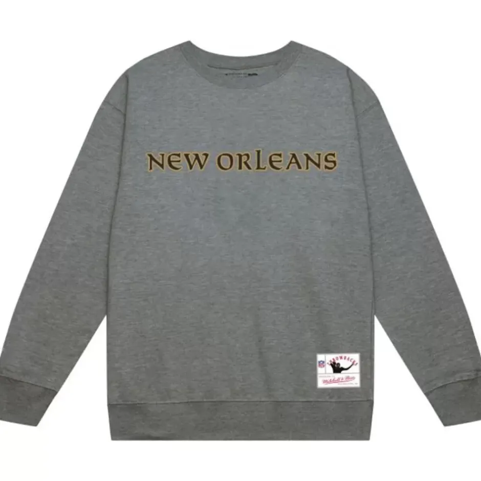 Men Mitchell & Ness Hoodies & Sweatshirts-Team Wordmark 1 Crew New Orleans Saints