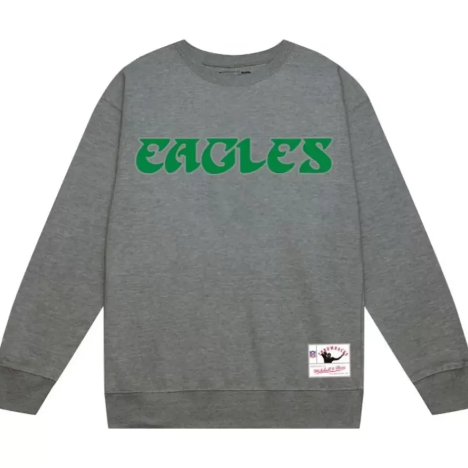 Men Mitchell & Ness Hoodies & Sweatshirts-Team Wordmark 1 Crew Philadelphia Eagles
