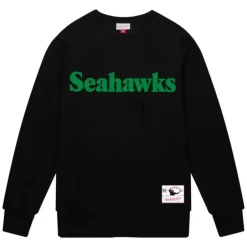 Men Mitchell & Ness Hoodies & Sweatshirts-Team Wordmark 1 Crew Seattle Seahawks