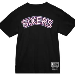 Men Mitchell & Ness T-Shirts & Tops-Team Wordmark 2 Tee Philadelphia 76Ers
