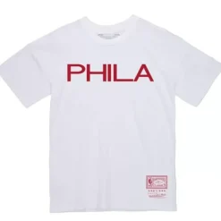 Men Mitchell & Ness T-Shirts & Tops-Team Wordmark 3 Tee Philadelphia 76Ers
