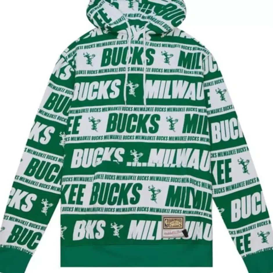 Men Mitchell & Ness Hoodies & Sweatshirts-Teamwrap Hoodie Milwaukee Bucks