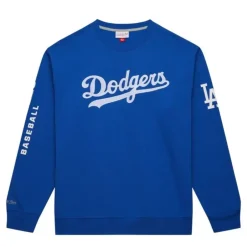 Men Mitchell & Ness Hoodies & Sweatshirts-There And Back Fleece Crew Current Logo Los Angeles Dodgers