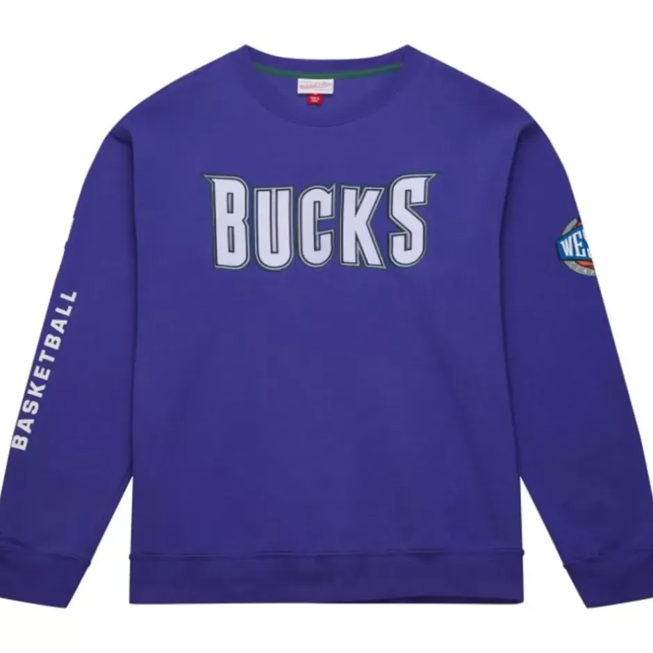 Men Mitchell & Ness Hoodies & Sweatshirts-There And Back Fleece Crew Milwaukee Bucks