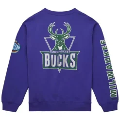 Men Mitchell & Ness Hoodies & Sweatshirts-There And Back Fleece Crew Milwaukee Bucks