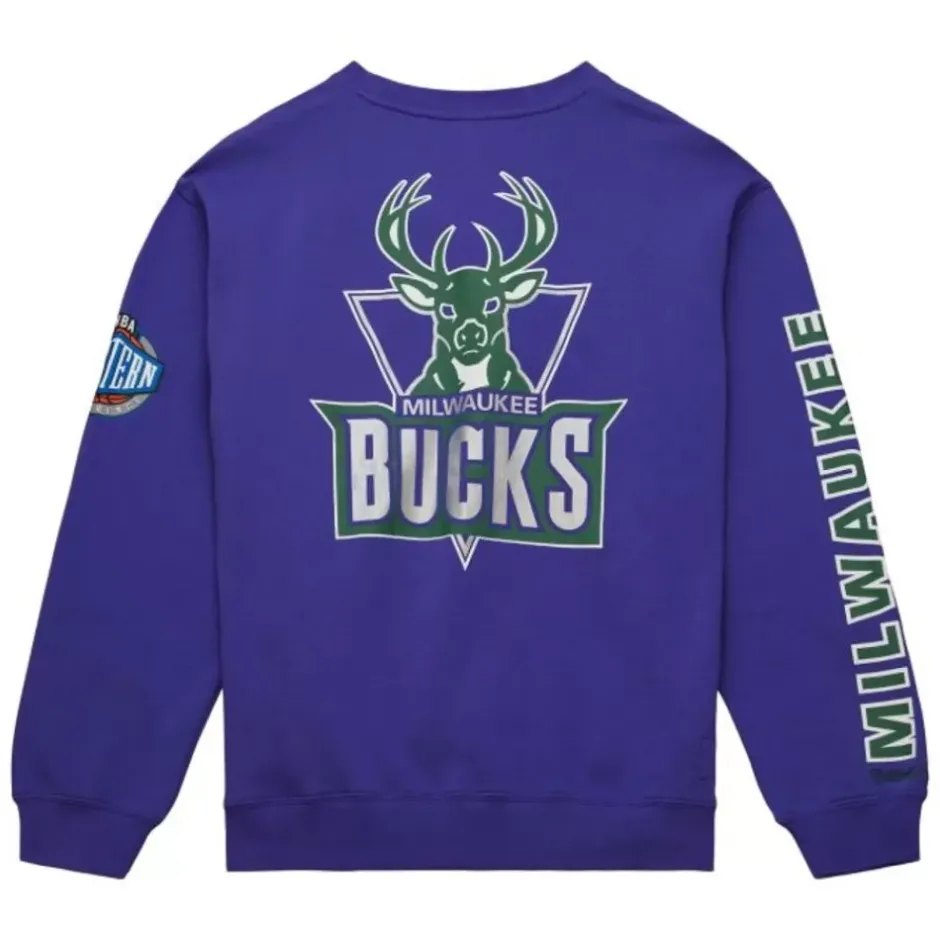 Men Mitchell & Ness Hoodies & Sweatshirts-There And Back Fleece Crew Milwaukee Bucks