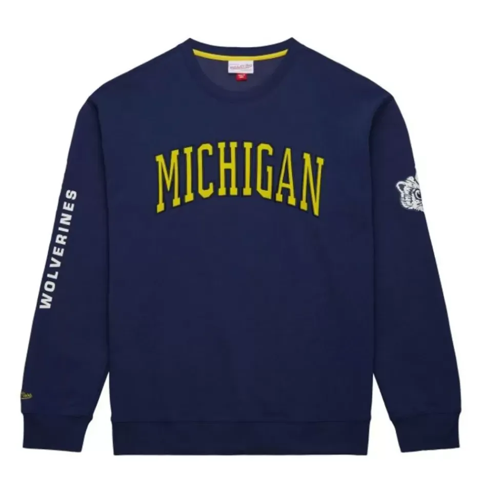 Men Mitchell & Ness Hoodies & Sweatshirts-There And Back Fleece Crew University Of Michigan