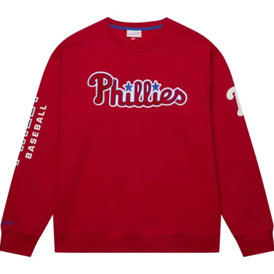 Men Mitchell & Ness Hoodies & Sweatshirts-There And Back Fleece Crew Current Logo Philadelphia Phillies