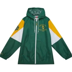 Men Mitchell & Ness Jackets & Outerwear-Throw It Back Full Zip Windbreaker Green Bay Packers
