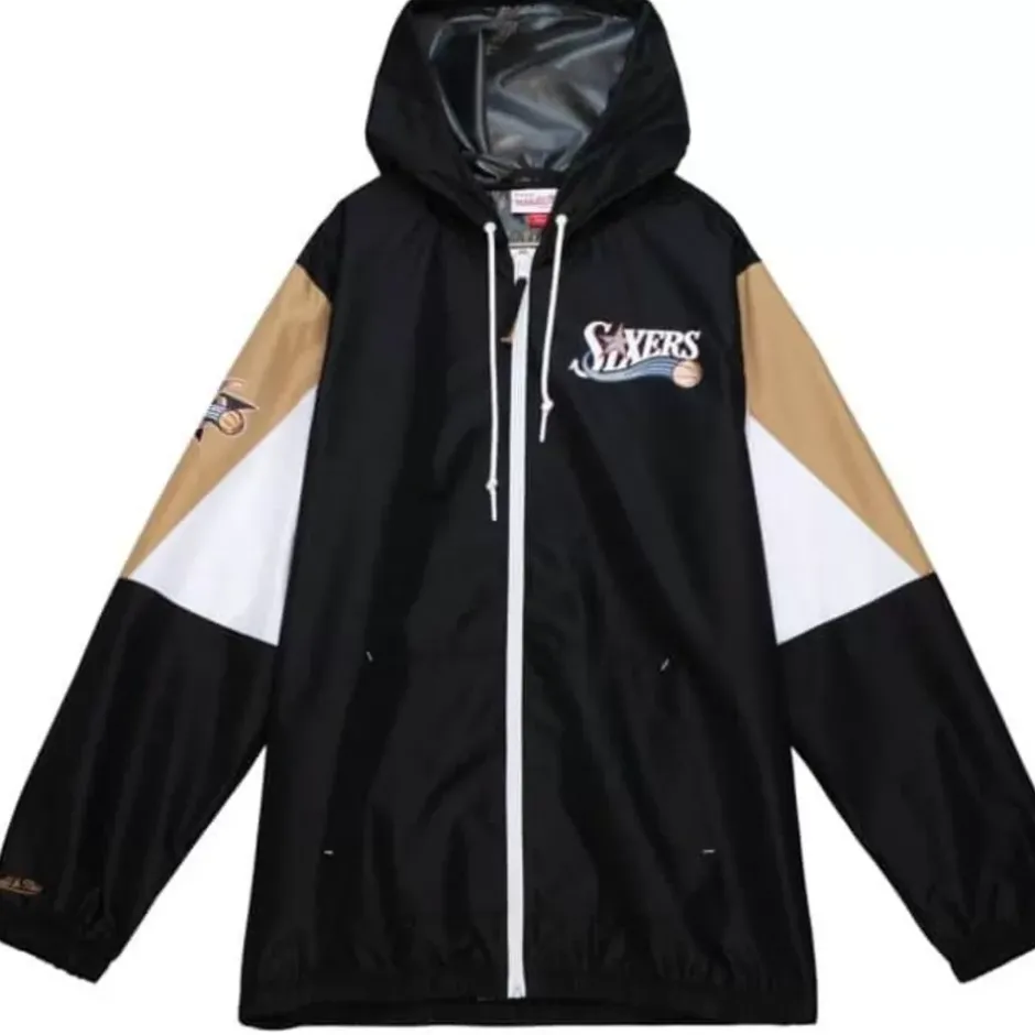 Men Mitchell & Ness Jackets & Outerwear-Throw It Back Full Zip Windbreaker Philadelphia 76Ers