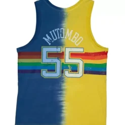 Men Mitchell & Ness T-Shirts & Tops-Tie Dye Cotton N&N Tank Denver Nuggets Dikembe Mutombo