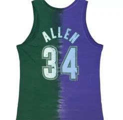 Men Mitchell & Ness T-Shirts & Tops-Tie Dye Cotton N&N Tank Milwaukee Bucks Ray Allen