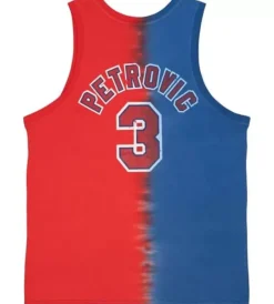 Men Mitchell & Ness T-Shirts & Tops-Tie Dye Cotton N&N Tank New Jersey Nets Drazen Petrovic