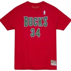 Men Mitchell & Ness T-Shirts & Tops-Traditional Name & Number Tee Milwaukee Bucks 1996-97 Ray Allen