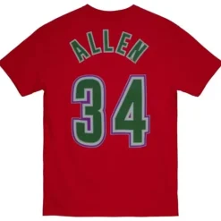 Men Mitchell & Ness T-Shirts & Tops-Traditional Name & Number Tee Milwaukee Bucks 1996-97 Ray Allen