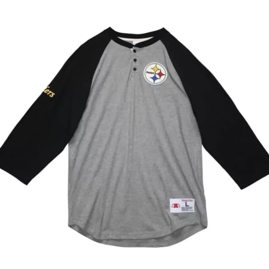 Men Mitchell & Ness T-Shirts & Tops-Ultimate Play Henley Pittsburgh Steelers