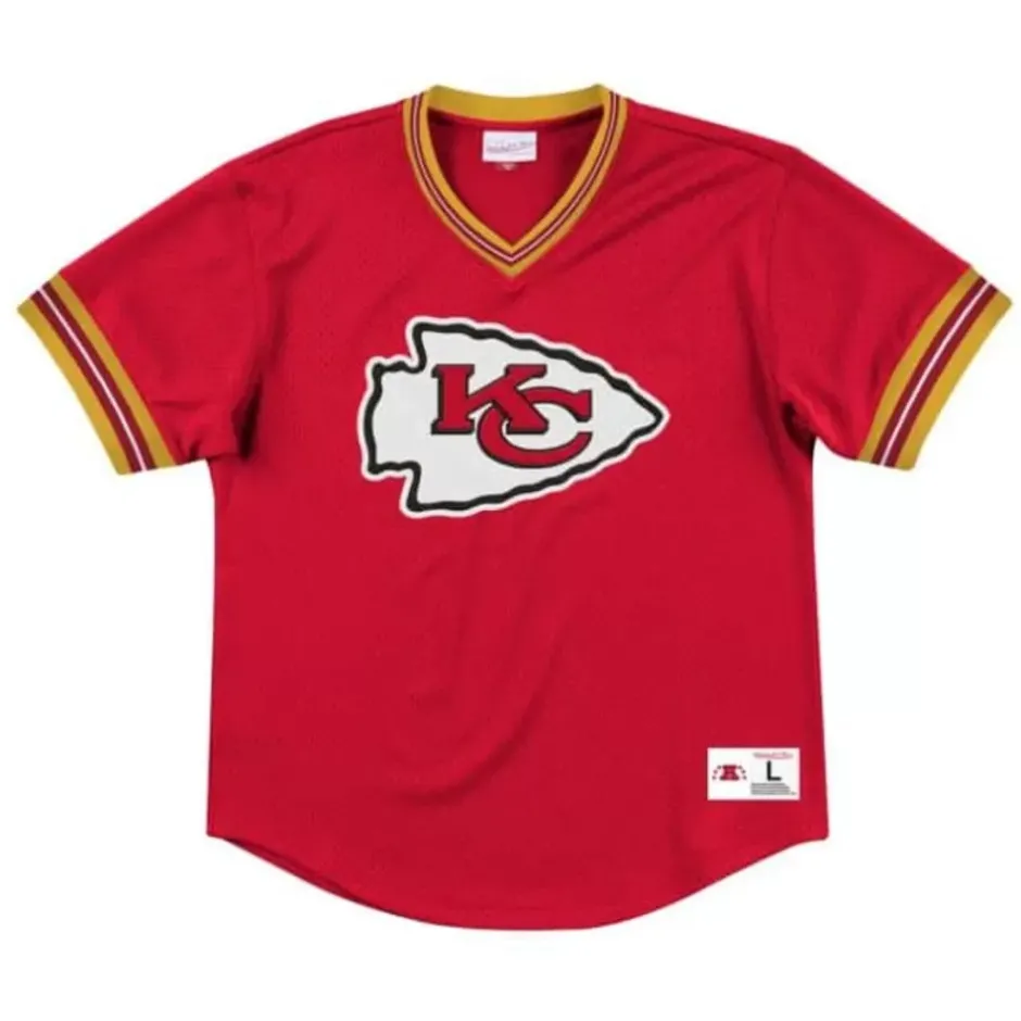 Men Mitchell & Ness T-Shirts & Tops-Unbeaten Mesh V-Neck Kansas City Chiefs