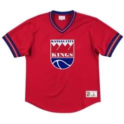 Men Mitchell & Ness T-Shirts & Tops-Unbeaten Mesh V-Neck Kansas City Kings