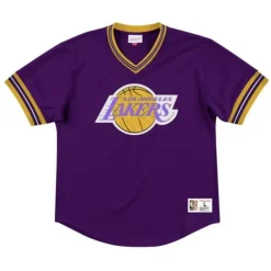 Men Mitchell & Ness T-Shirts & Tops-Unbeaten Mesh V-Neck Los Angeles Lakers