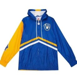 Men Mitchell & Ness Jackets & Outerwear-Undeniable Full Zip Windbreaker Milwaukee Brewers