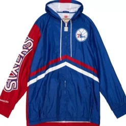 Men Mitchell & Ness Jackets & Outerwear-Undeniable Full Zip Windbreaker Philadelphia 76Ers