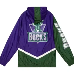 Men Mitchell & Ness Jackets & Outerwear-Undeniable Full Zip Windbreaker Milwaukee Bucks