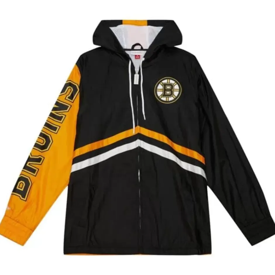 Men Mitchell & Ness Jackets & Outerwear-Undeniable Full Zip Windbreaker Boston Bruins