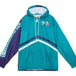 Men Mitchell & Ness Jackets & Outerwear-Undeniable Full Zip Windbreaker Charlotte Hornets