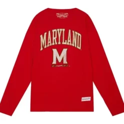 Men Mitchell & Ness T-Shirts & Tops-University Arch Logo Ls Tee University Of Maryland