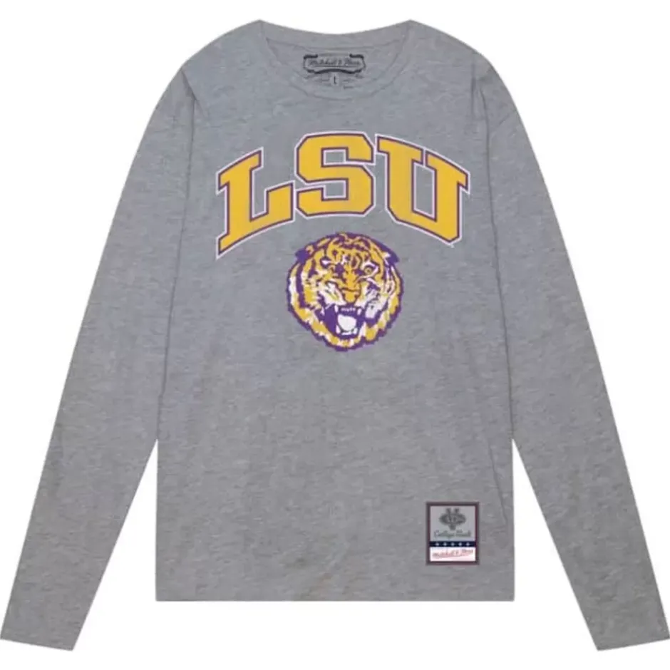 Men Mitchell & Ness T-Shirts & Tops-University Arch Logo Ls Tee Louisiana State University