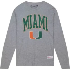 Men Mitchell & Ness T-Shirts & Tops-University Arch Logo Ls Tee University Of Miami