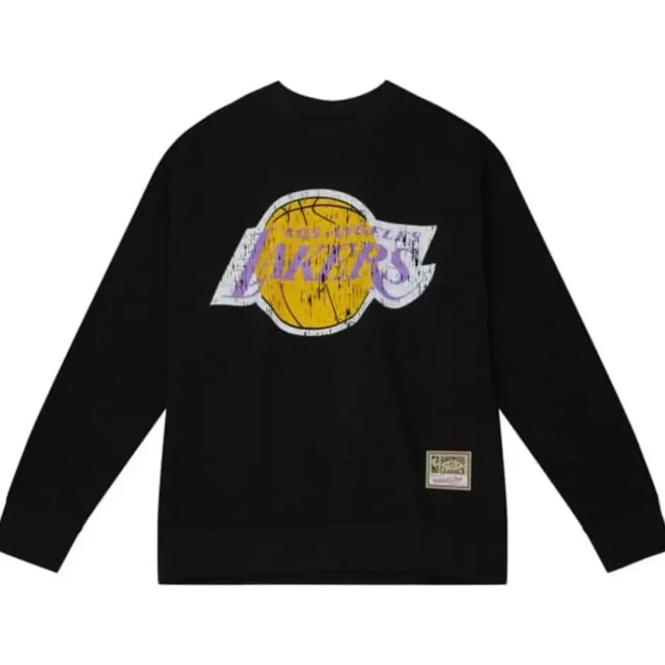 Men Mitchell & Ness Hoodies & Sweatshirts-Vintage Big Logo Crew Los Angeles Lakers