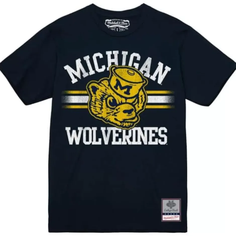 Men Mitchell & Ness T-Shirts & Tops-Vintage Stripes Tee University Of Michigan