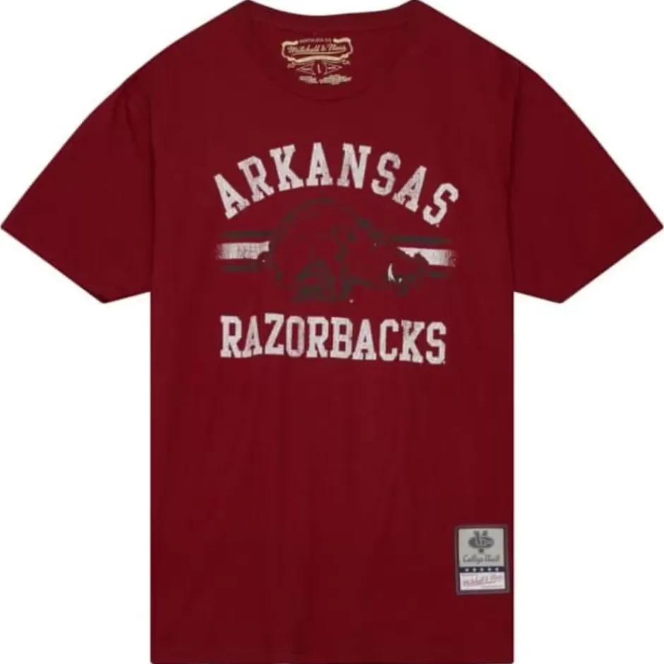 Men Mitchell & Ness T-Shirts & Tops-Vintage Stripes Tee University Of Arkansas
