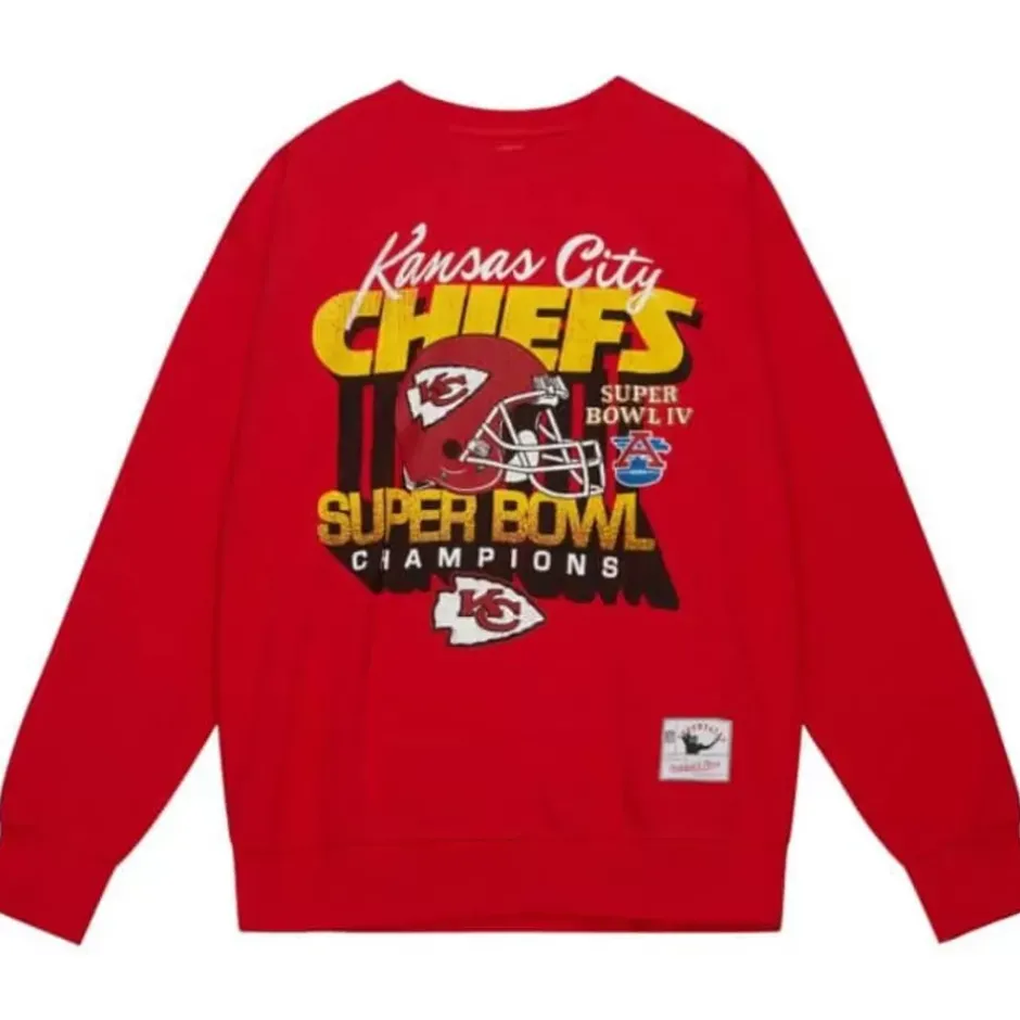 Men Mitchell & Ness Hoodies & Sweatshirts-Vtg Super Bowl Crew Kansas City Chiefs