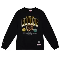 Men Mitchell & Ness T-Shirts & Tops-Winter Classic Logo Fade Crew Boston Bruins
