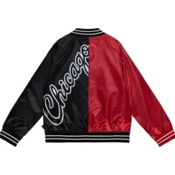 Woman Mitchell & Ness Jackets & Outerwear-Womens Big Face Satin Jacket 5.0 Chicago Bulls
