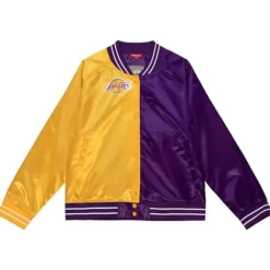 Woman Mitchell & Ness Jackets & Outerwear-Womens Big Face Satin Jacket 5.0 Los Angeles Lakers