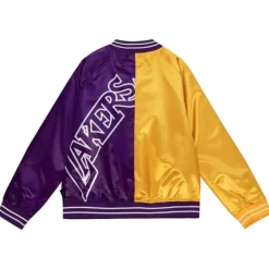 Woman Mitchell & Ness Jackets & Outerwear-Womens Big Face Satin Jacket 5.0 Los Angeles Lakers