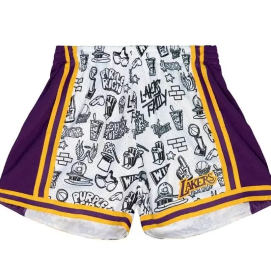 Woman Mitchell & Ness Shorts-Womens Doodle Shorts Los Angeles Lakers