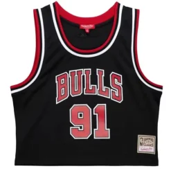 Woman Mitchell & Ness T-Shirts & Tops-Womens N&N Crop Tank Chicago Bulls 1997 Dennis Rodman