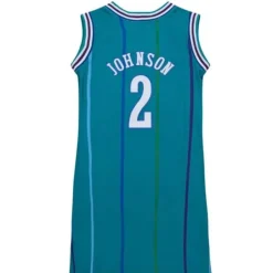 Woman Mitchell & Ness T-Shirts & Tops-Womens N&N Jersey Dress Charlotte Hornets 1992 Larry Johnson