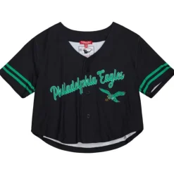 Woman Mitchell & Ness T-Shirts & Tops-Women'S Ss Button Crop Philadelphia Eagles