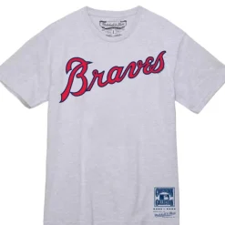 Men Mitchell & Ness T-Shirts & Tops-Wordmark 1 Tee Atlanta Braves