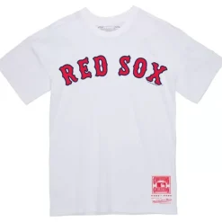 Men Mitchell & Ness T-Shirts & Tops-Wordmark 2 Tee Boston Red Sox