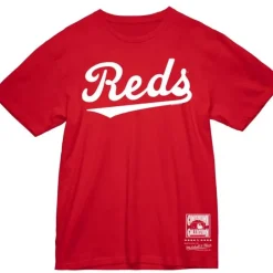 Men Mitchell & Ness T-Shirts & Tops-Wordmark 1 Tee Cincinnati Reds