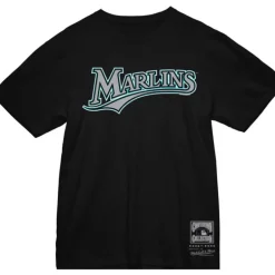 Men Mitchell & Ness T-Shirts & Tops-Wordmark 2 Tee Florida Marlins