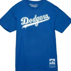 Men Mitchell & Ness T-Shirts & Tops-Wordmark 1 Tee Los Angeles Dodgers